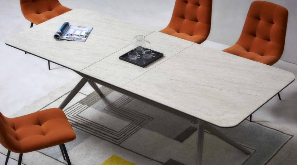 Grey Ceramic Dining Table With, Longest Extendable Dining Table
