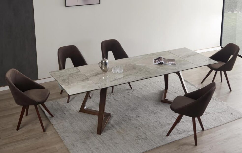 Extendable Ceramic Dining Table with Metal frame and classic design