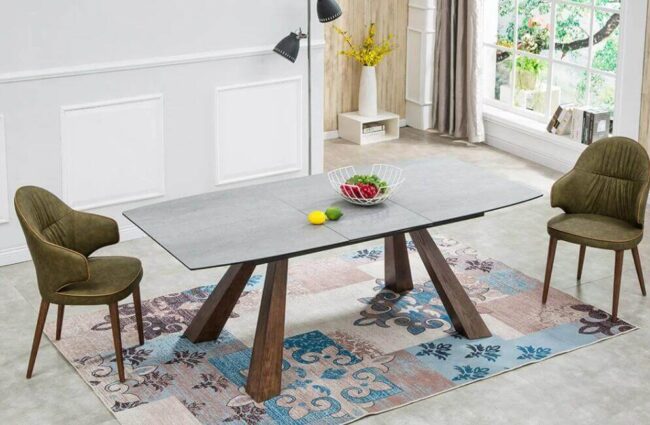 Oval Extendable Dining Table with Grey Tabletop skyline