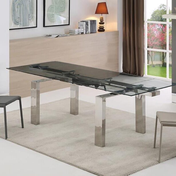 Mesa de comedor moderna rectangular de cristal con sillas Unit Bianco