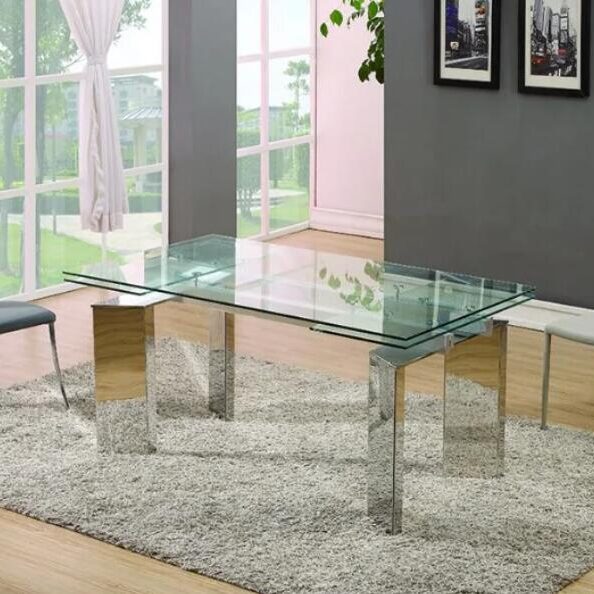 Szklany stół jadalny CUBIC (3) Rozkładany szklano-metalowy stół do jadalni Cubic