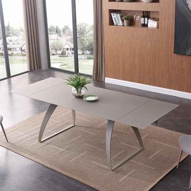 Mesa de comedor extensible de cristal color gris con sillas de comedor Mars