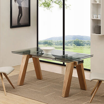 DT8765ZW mesa extensible de cristal con sillas de cuero unidad