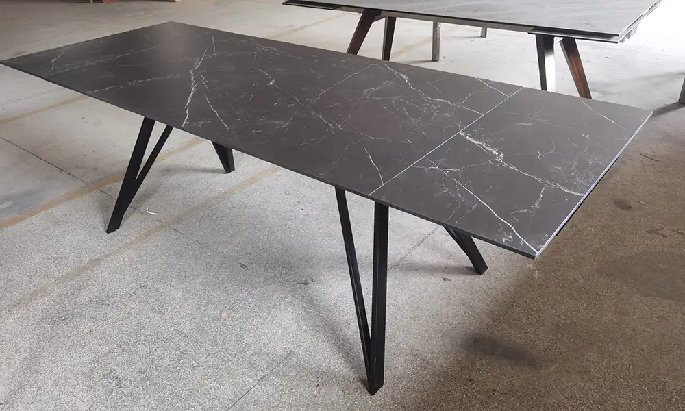 Tavolo in ceramica lungo 1,6 m-DT8936-con piano in ceramica grigio-tonica-scalata