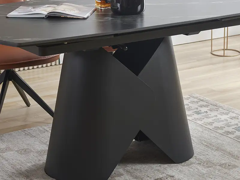 DT9012 Modern rotable table with a durable sintered stone top and sleek metal legs