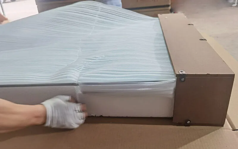 How to protect glass table end with wooden sleeve in factory
