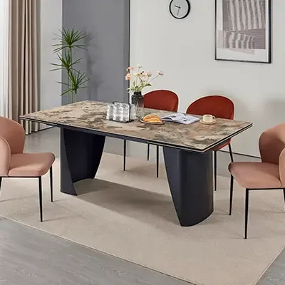 DT9022 mesa de comedor de cerámica moderna, 3 m de largo después de la extensión